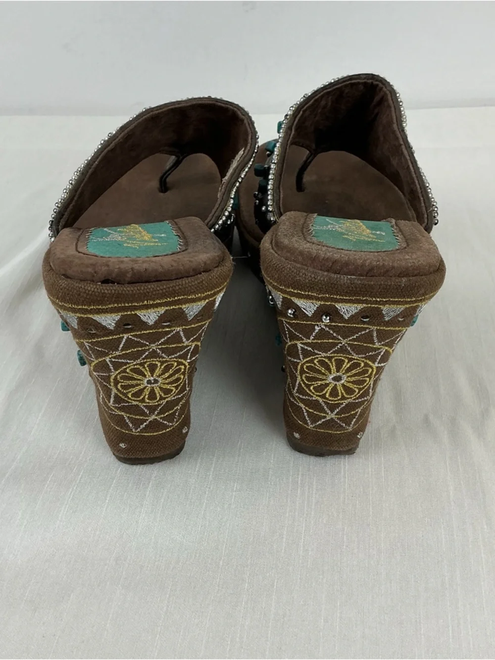 Boho Turquoise Beaded Wedge Sandals - Picture 4 of 11